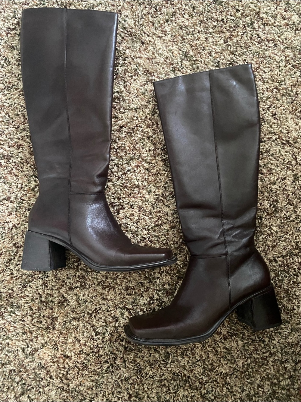 BP. Women's 5.5 Tall Brown Leather Block Heel Boots